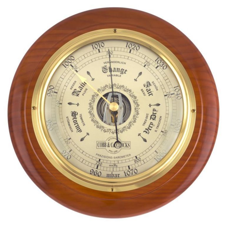 COBB & CO Round Barometer, Gloss Golden Oak
